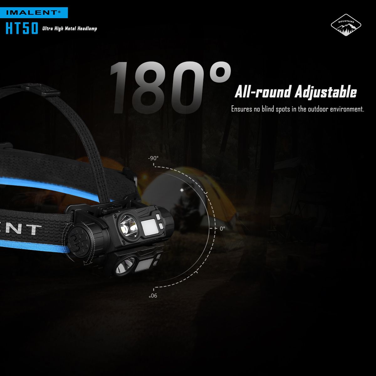 IMALENT HT50 LED Äventyrs Pannlampa Dubbla Ljuskällor Uppladdningsbar Lättviktsdesign Hög Lumen Effekt