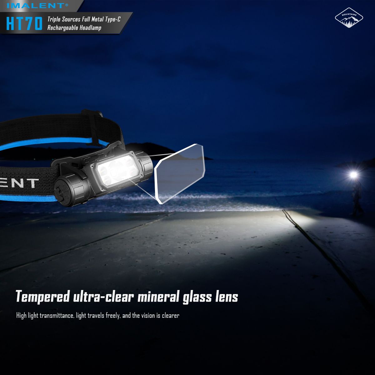 IMALENT HT70 pannlampa med trippelljuskällor 3500 lumen uppladdningsbar ergonomisk design för utomhusäventyr