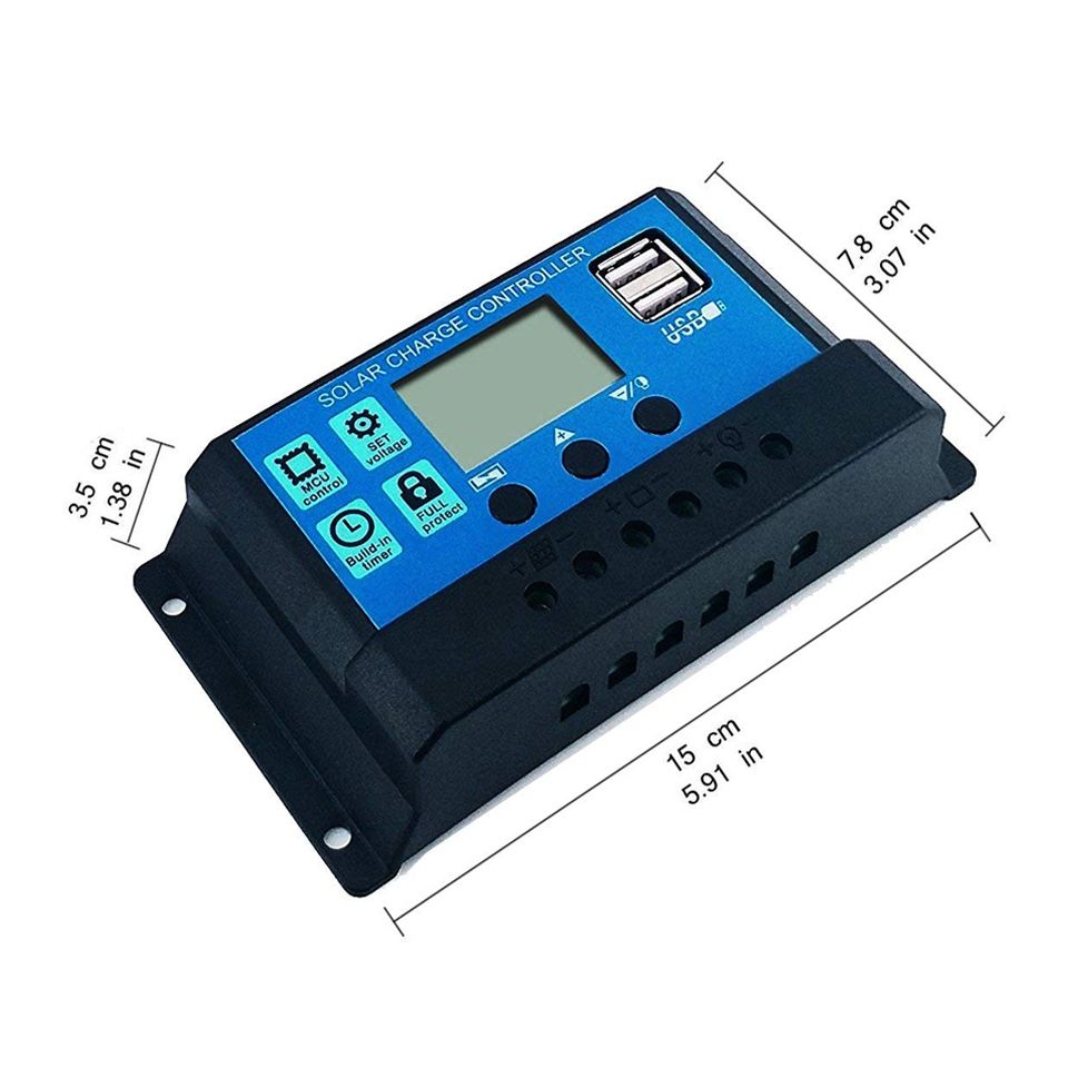 12V 24V Automatisk solcellsregulator PWM LCD-display Dubbla USB-utgångar för husbilar, avlägsna stugor, hushållssystem