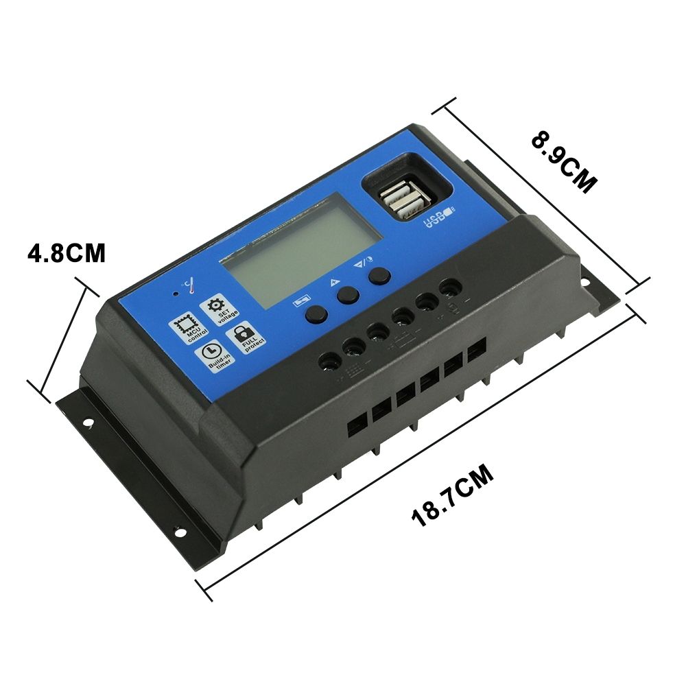 12V 24V Automatisk solcellsregulator PWM LCD-display Dubbla USB-utgångar för husbilar, avlägsna stugor, hushållssystem