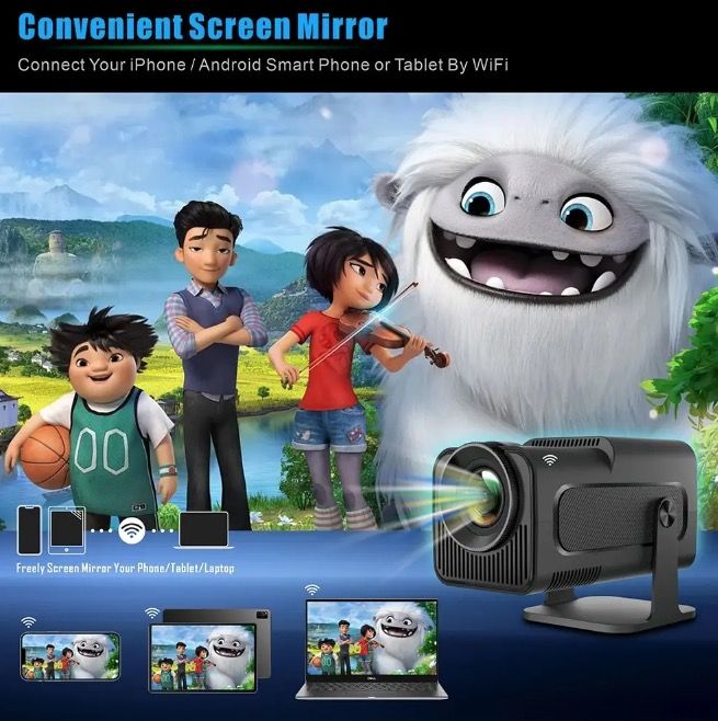 HY320 Projektor Android 11 Dual Wifi6 Portabel med 390 ANSI Lumen för Utomhusbio och Hemunderhållning