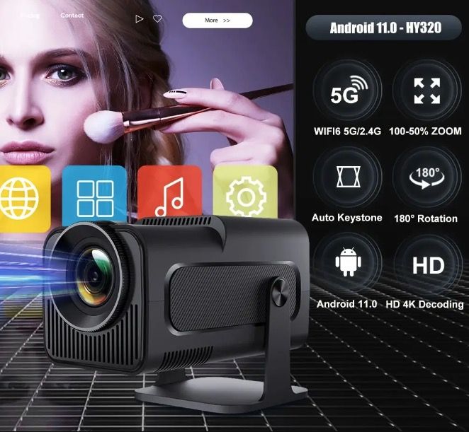 HY320 Projektor Android 11 Dual Wifi6 Portabel med 390 ANSI Lumen för Utomhusbio och Hemunderhållning