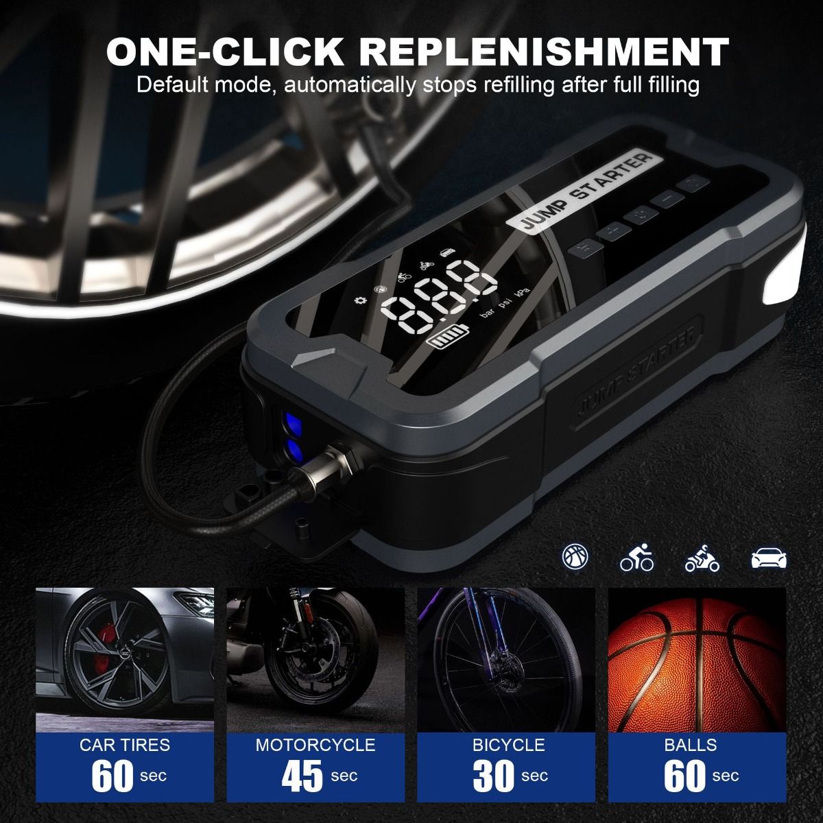 Mångsidig Jump Starter Power Bank Bärbar Laddare med Däckpump och Säkerhet Funktioner för Nödsituationer