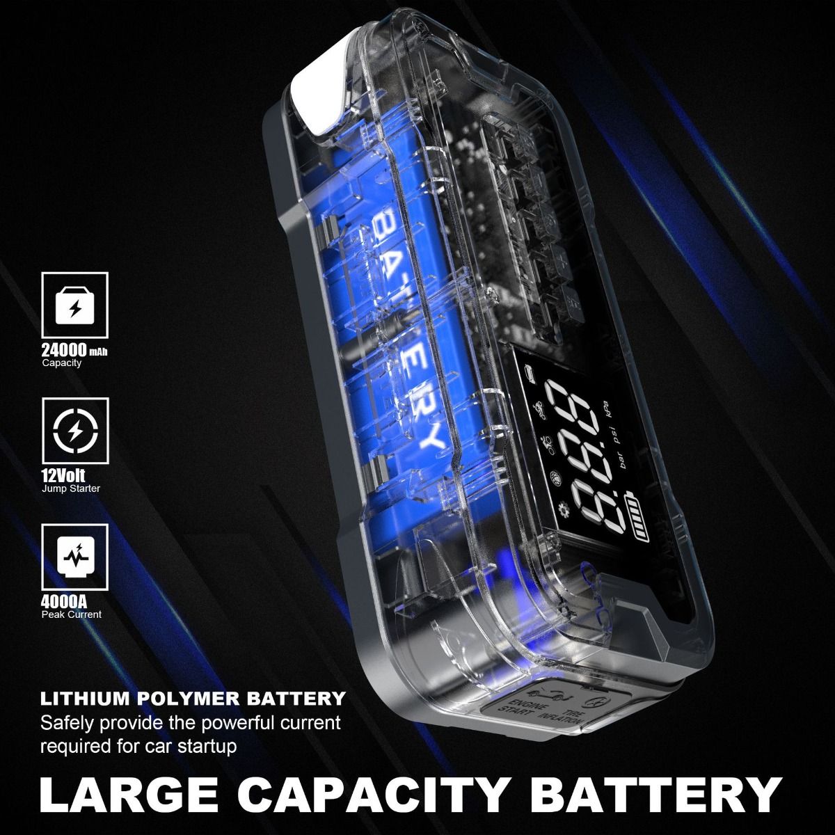 Mångsidig Jump Starter Power Bank Bärbar Laddare med Däckpump och Säkerhet Funktioner för Nödsituationer