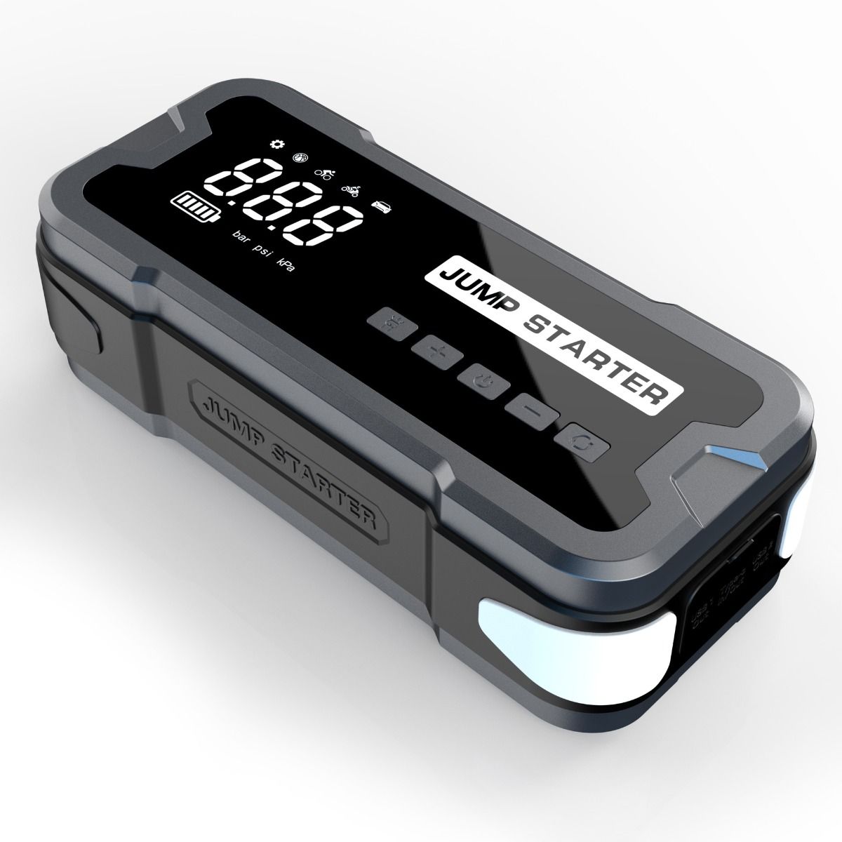 Mångsidig Jump Starter Power Bank Bärbar Laddare med Däckpump och Säkerhet Funktioner för Nödsituationer