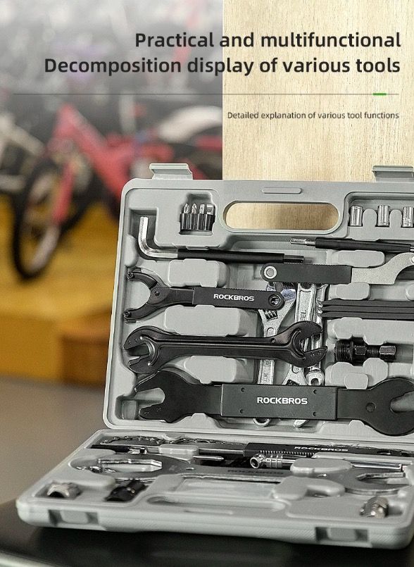 ROCKBROS Professionellt cykelverktygsset hållbart kolstål cykelreparationskit med kompakt förvaring