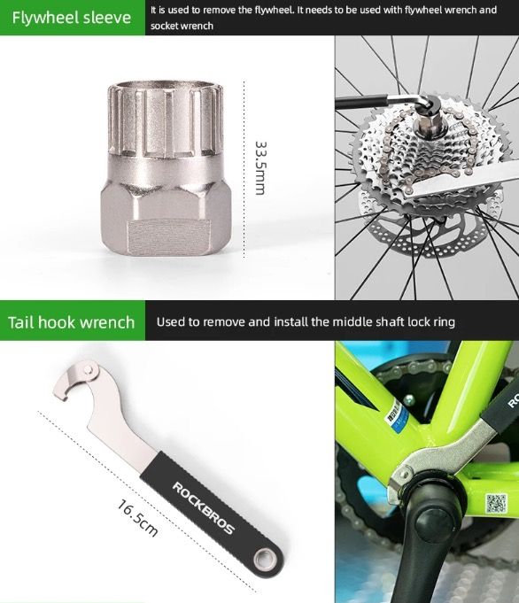 ROCKBROS Professionellt cykelverktygsset hållbart kolstål cykelreparationskit med kompakt förvaring