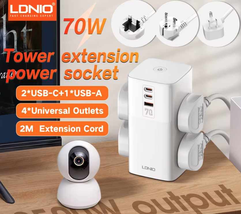 LDNIO Strömuttag & laddstation (70W) - Kubdesign med överspänningsskydd | EU/US/UK Universaladapter