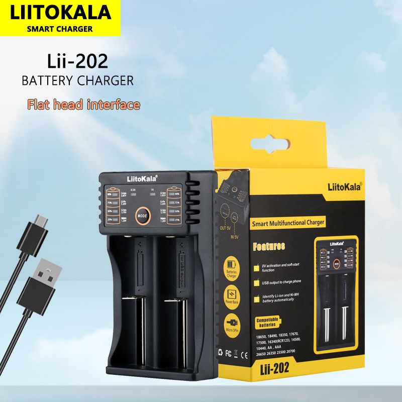 LiitoKala Lii-202 smart laddare med dubbla laddningskanaler effektiv för 18650 26650 NiMH batterihantering