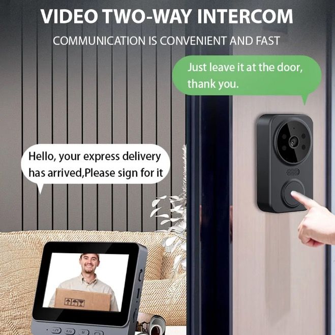 Upptäck M12 Trådlös Videodörrklocka Videointercom IR Night Vision Enkel Installation 4,3'' IPS-skärm Hemmasäkerhet