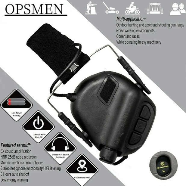 EARMOR M31 MOD4 Elektroniska Skyttehörselskydd med Bullerdämpning Bekväm Öronkudde För Utomhusjakt