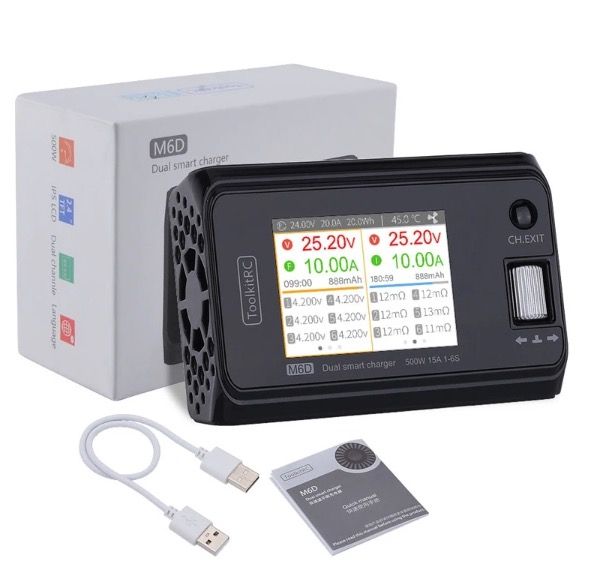 ToolkitRC M6D 500W 15A Dubbelkanal MINI Smart RC Laddare för LiPo LiHV Hög Effekt Snabb Laddning