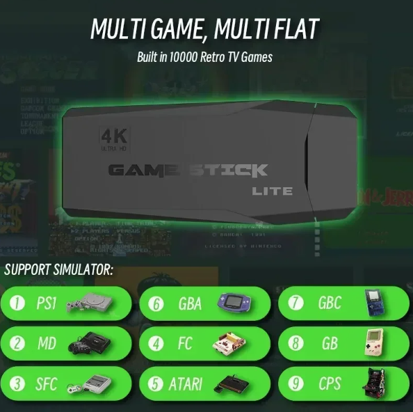 M8 videospelskonsol med 2.4G trådlös handkontroll Game Stick 4K retrospel med 3000 eller 10000 spel Atari PS1