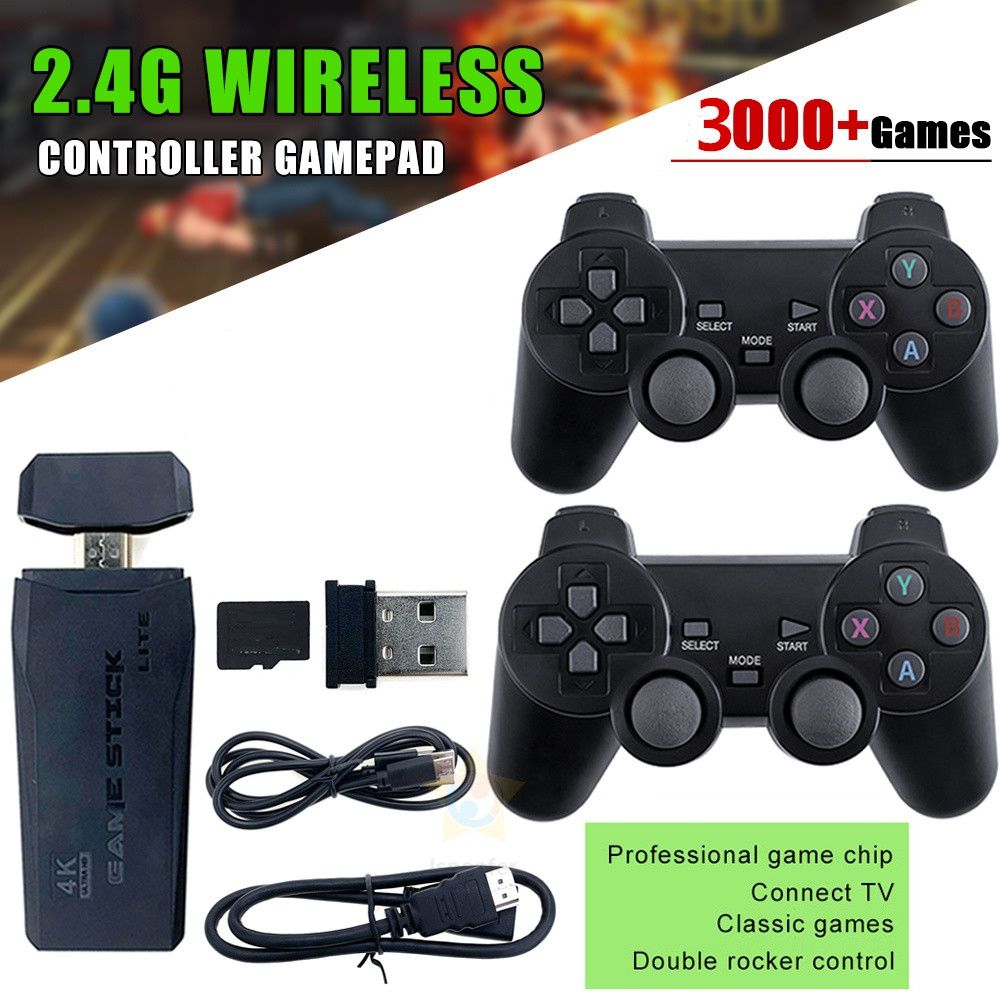 Videospelkonsol 2.4G Dubbel Trådlös Handkontroll Game Stick 4K 10,000 Retrospel 64GB Julklapp Spelnostalgi