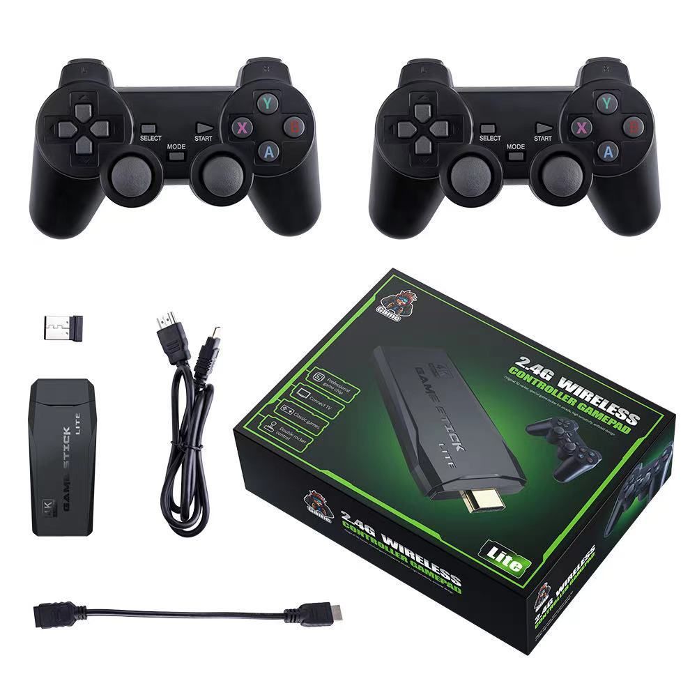 Videospelkonsol 2.4G Dubbel Trådlös Handkontroll Game Stick 4K 10,000 Retrospel 64GB Julklapp Spelnostalgi