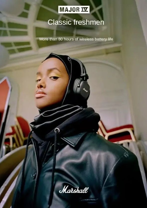 Marshall Major IV trådlösa Bluetooth-hörlurar med signaturljud och trådlös laddning för musikentusiaster