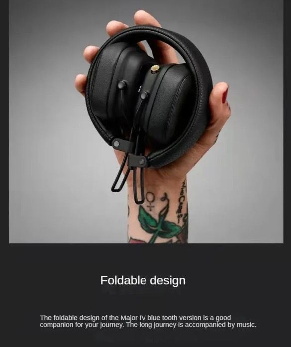 Marshall Major IV trådlösa Bluetooth-hörlurar med signaturljud och trådlös laddning för musikentusiaster