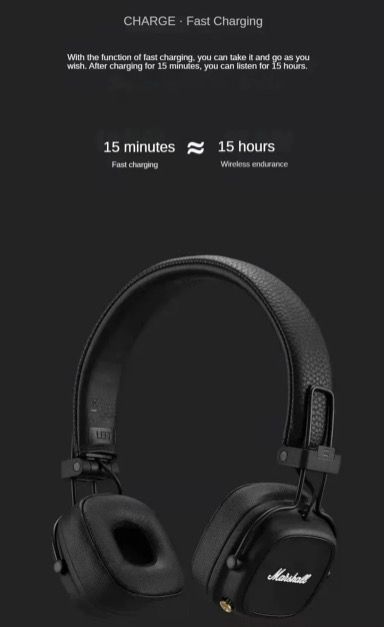 Marshall Major IV trådlösa Bluetooth-hörlurar med signaturljud och trådlös laddning för musikentusiaster