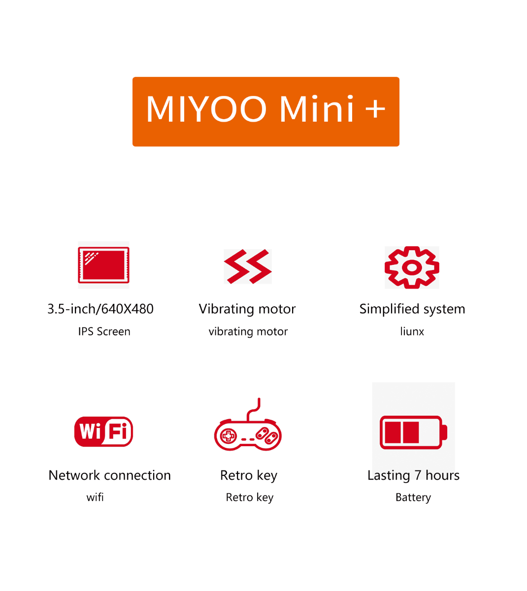MIYOO Mini Plus bärbar retrospelskonsol med 3,5-tums IPS-skärm 640x480 upplösning för nostalgiskt spel