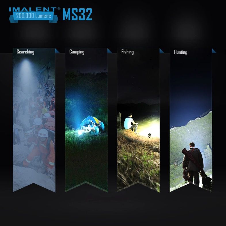 IMALENT MS32 200000 Lumen LED hög effekt ficklampa med flera belysningslägen för utomhusäventyr