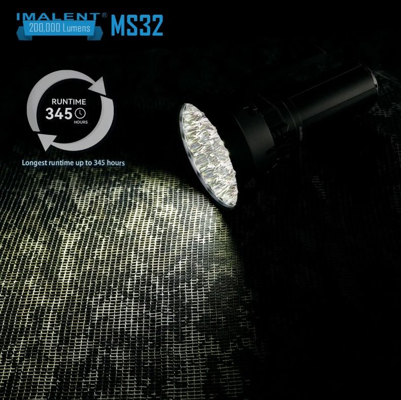IMALENT MS32 200000 Lumen LED hög effekt ficklampa med flera belysningslägen för utomhusäventyr