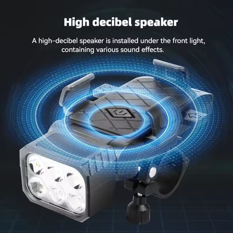 3-i-1 Cykellampa med Mobilhållare Cykel & Horn. Multifunktionell Framlampa, USB-C för Säkerhet.