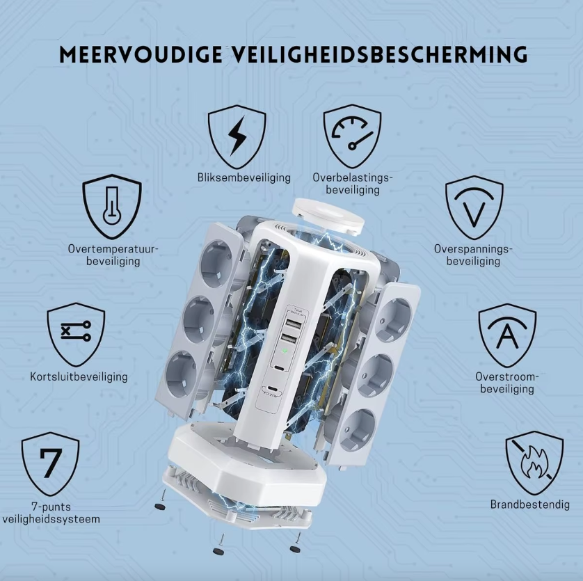 XT-G3211 Grenuttag Överspänningsskydd USB Laddare för Hemkontor 4000W 16A med Nattlampa
