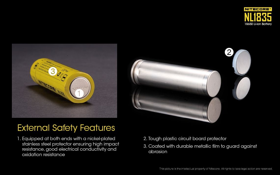 Nitecore 18650 NL1835 3500mAh Li-ion uppladdningsbart batteri för långvarig kraft och pålitlig prestanda.