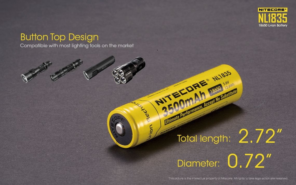 Nitecore 18650 NL1835 3500mAh Li-ion uppladdningsbart batteri för långvarig kraft och pålitlig prestanda.