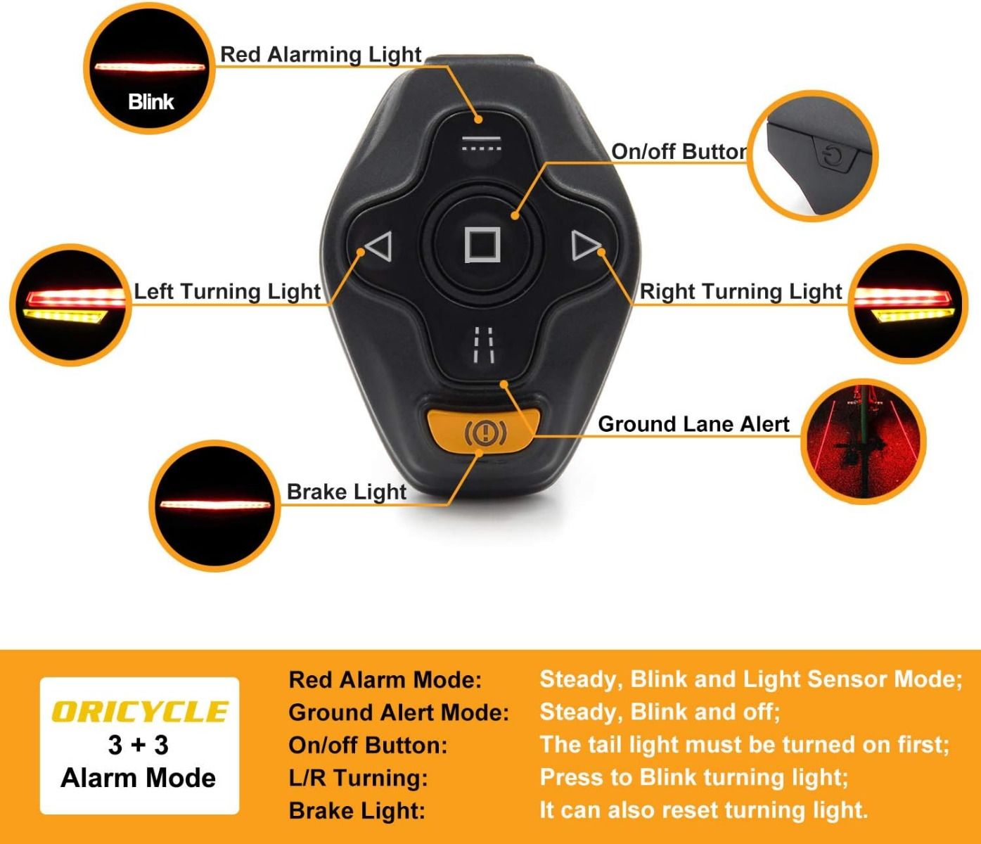 Ampulla C1 LED Cykelbaklampa Uppladdningsbar - Fjärrkontroll, Svängljus & Körfältsmarkering. Säker Nattcykling.