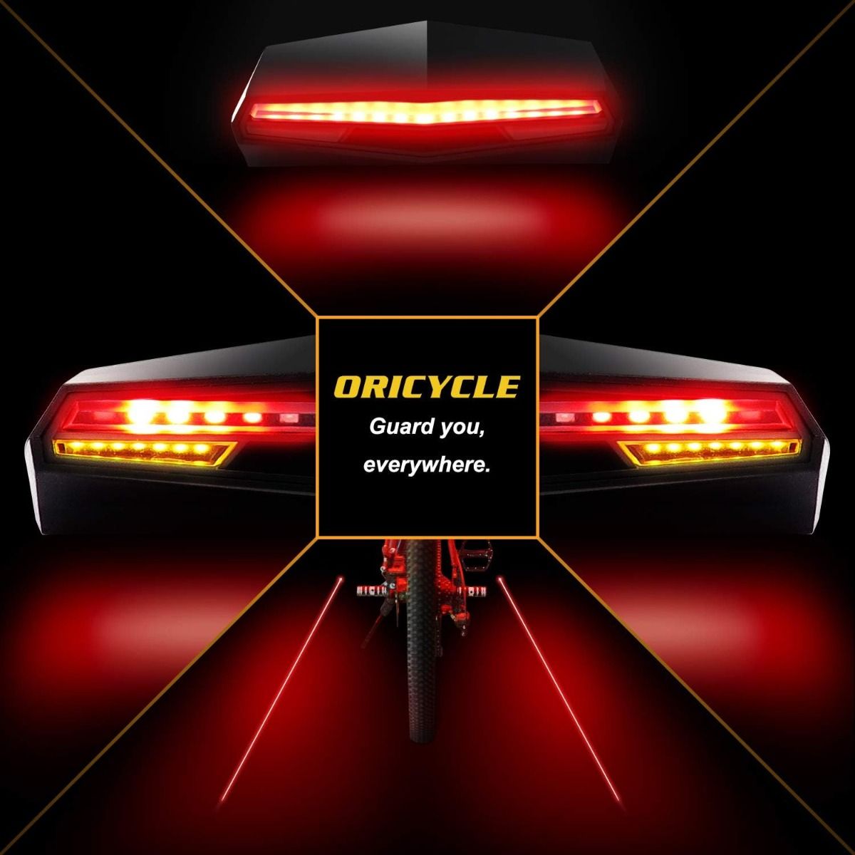 Ampulla C1 LED Cykelbaklampa Uppladdningsbar - Fjärrkontroll, Svängljus & Körfältsmarkering. Säker Nattcykling.