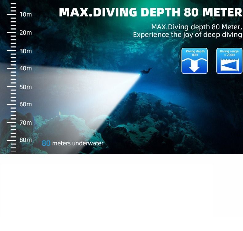 Utforska med vår P70 Dyklampa! 5000 Lumen & IPX8 Vattentät Ficklampa för Dykning 200m