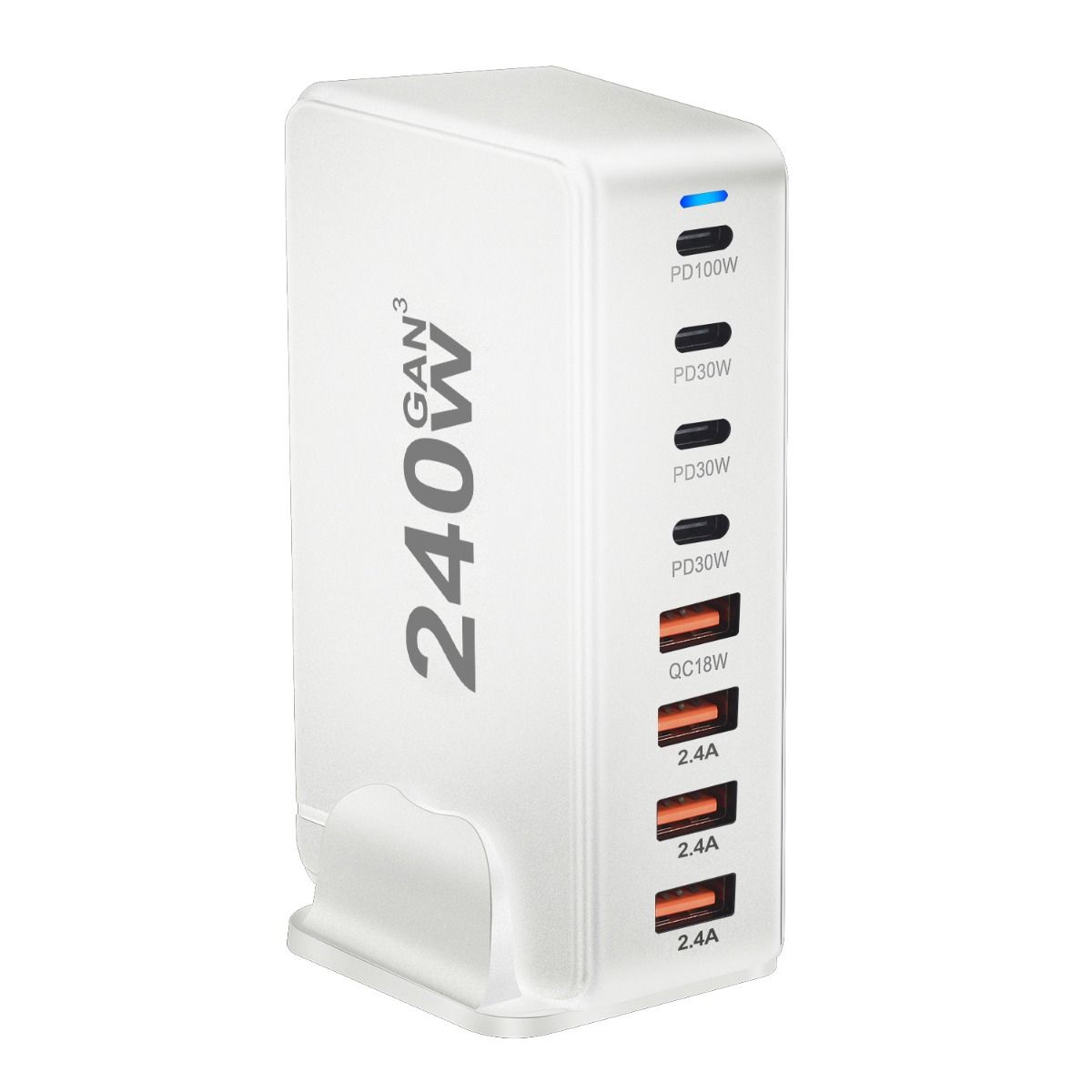 240W stationär GaN-laddare 8-portars USB Typ C PD snabbladdare med smart laddningsteknik och snabb laddning