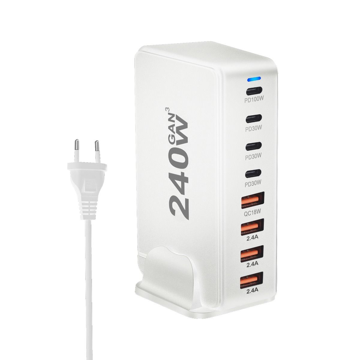 240W stationär GaN-laddare 8-portars USB Typ C PD snabbladdare med smart laddningsteknik och snabb laddning