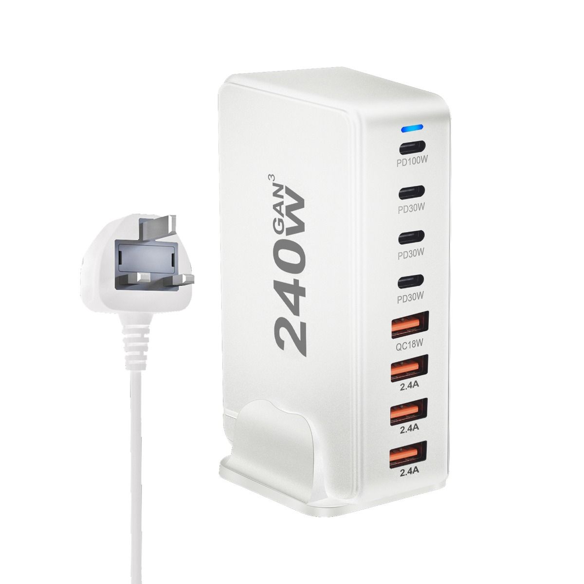 240W stationär GaN-laddare 8-portars USB Typ C PD snabbladdare med smart laddningsteknik och snabb laddning