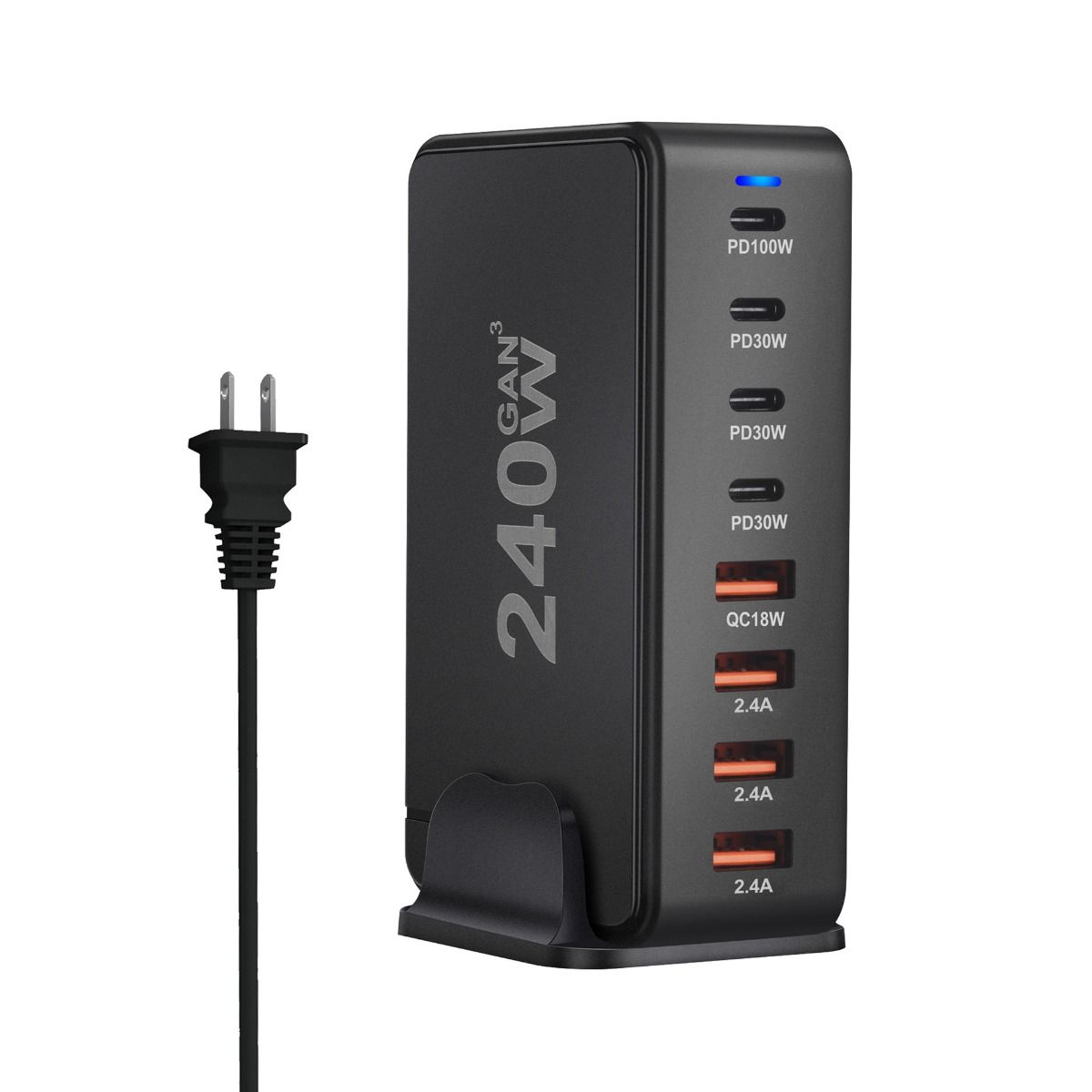 240W stationär GaN-laddare 8-portars USB Typ C PD snabbladdare med smart laddningsteknik och snabb laddning