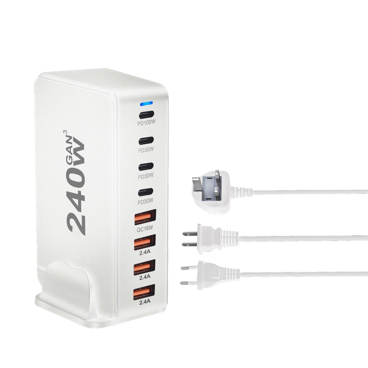 240W stationär GaN-laddare 8-portars USB Typ C PD snabbladdare med smart laddningsteknik och snabb laddning