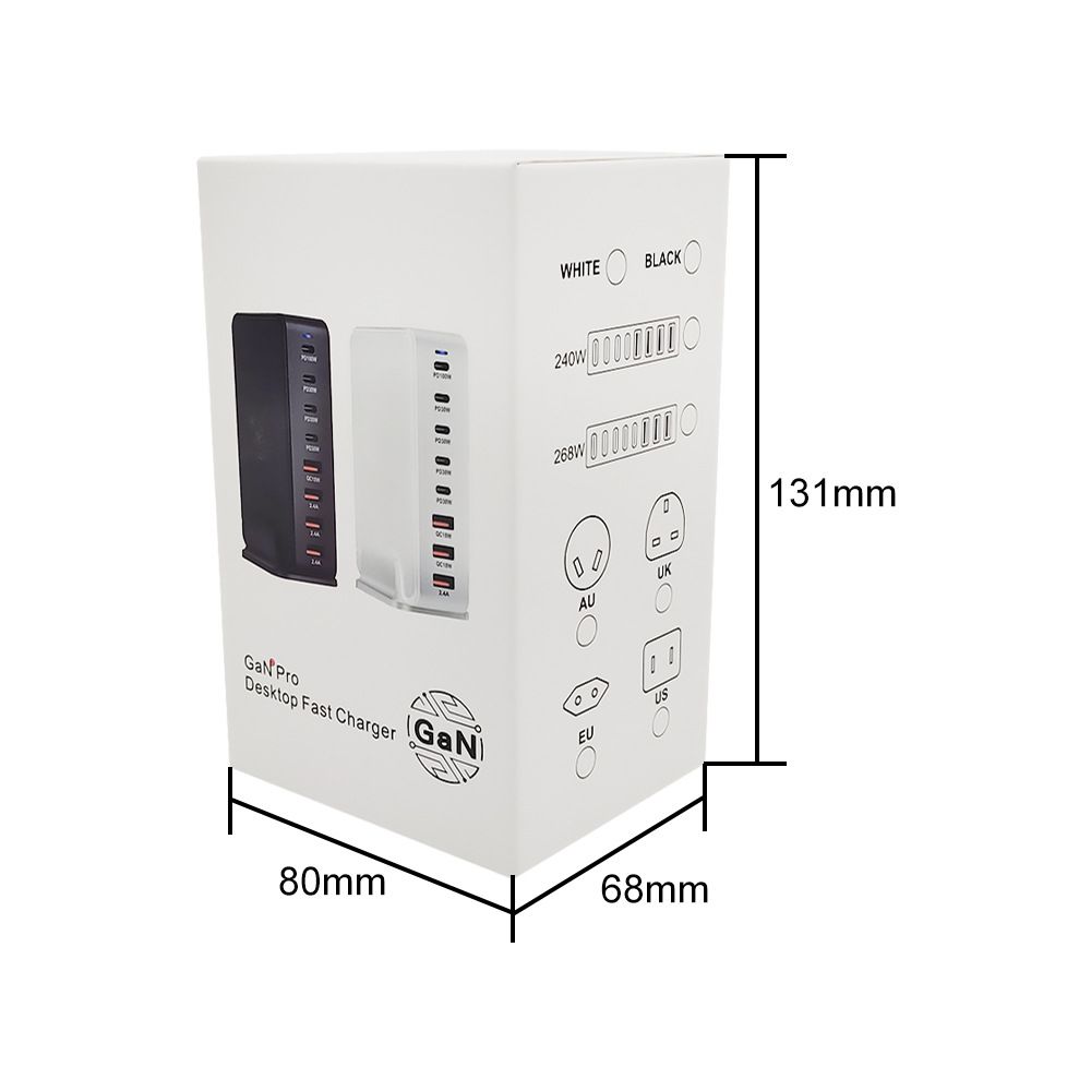 240W stationär GaN-laddare 8-portars USB Typ C PD snabbladdare med smart laddningsteknik och snabb laddning
