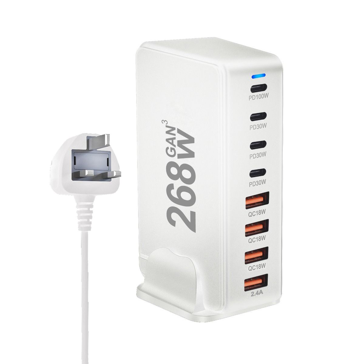 240W stationär GaN-laddare 8-portars USB Typ C PD snabbladdare med smart laddningsteknik och snabb laddning