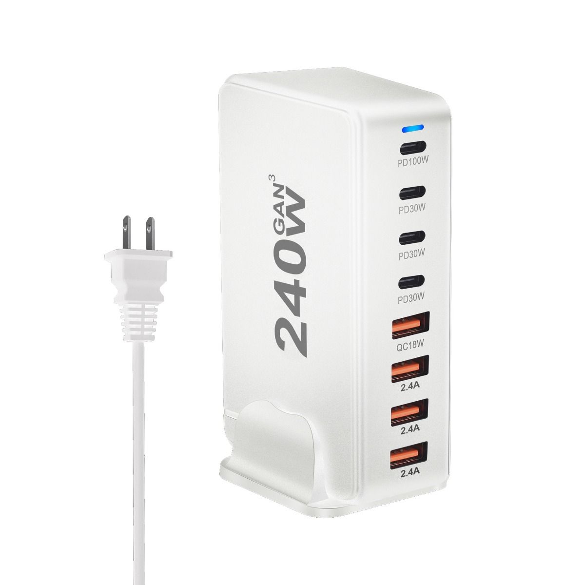 240W stationär GaN-laddare 8-portars USB Typ C PD snabbladdare med smart laddningsteknik och snabb laddning