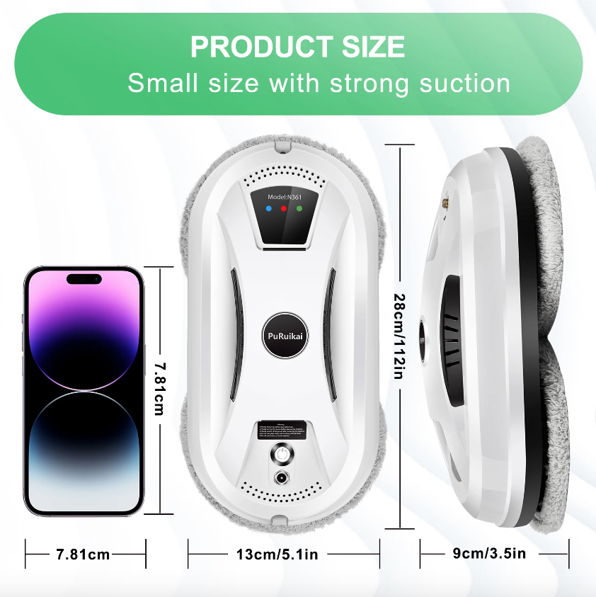 PuRuiKai Hem Fönsterrengöringsrobot Smart Glasdammsugare Enknapps Höghus Intelligent Imiterande Avtorkning