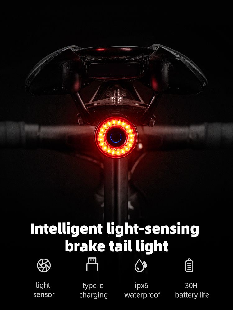 ROCKBROS Q3 Baklykta med Smart Bromssensor IPX6 Vattentät för MTB och Landsvägscykling Säkerhet