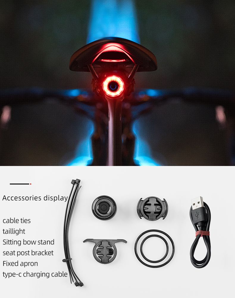 ROCKBROS Q3 Baklykta med Smart Bromssensor IPX6 Vattentät för MTB och Landsvägscykling Säkerhet