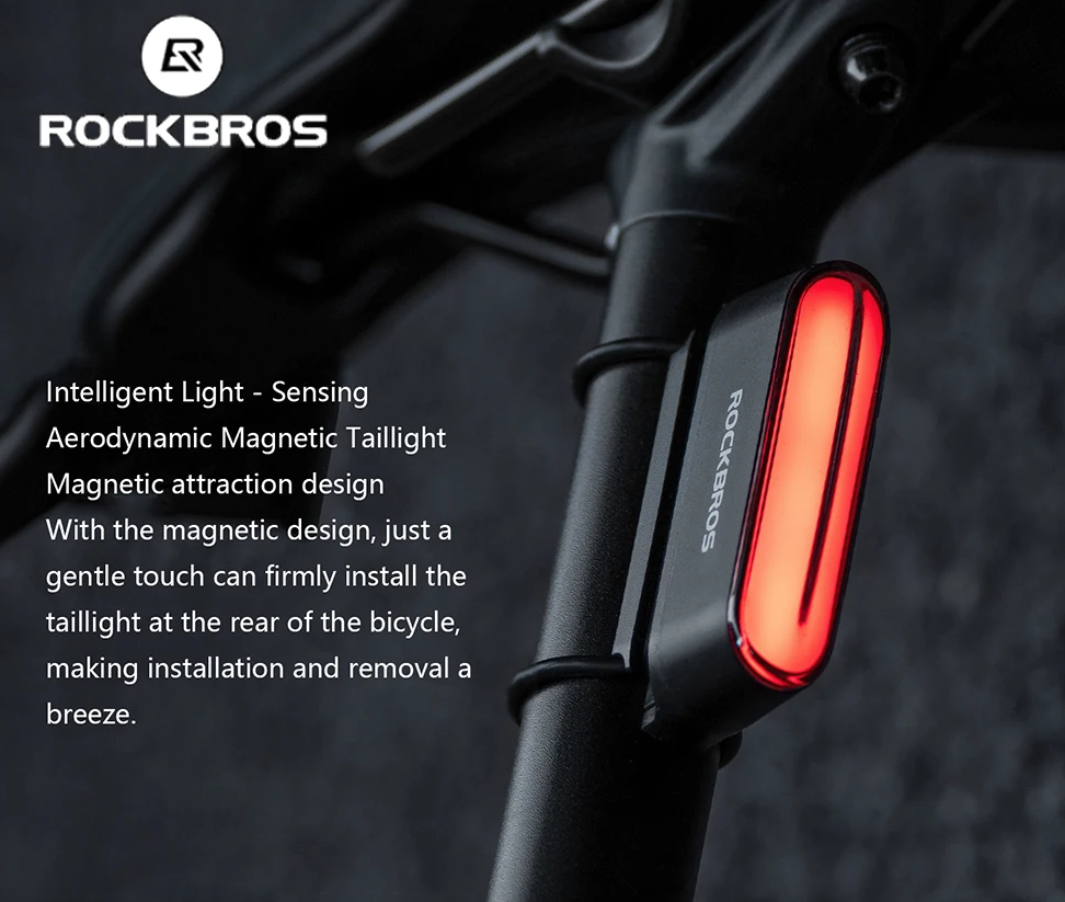 ROCKBROS Magnetiskt Cykelbakljus – IPX6 Vattentät Smart Sensor Cykeltillbehör för Nattcykling & Säkerhet