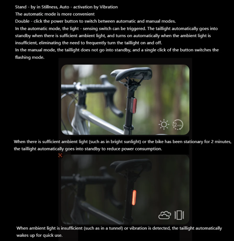 ROCKBROS Magnetiskt Cykelbakljus – IPX6 Vattentät Smart Sensor Cykeltillbehör för Nattcykling & Säkerhet