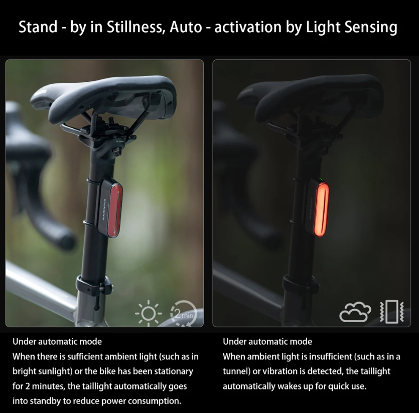 ROCKBROS Magnetiskt Cykelbakljus – IPX6 Vattentät Smart Sensor Cykeltillbehör för Nattcykling & Säkerhet