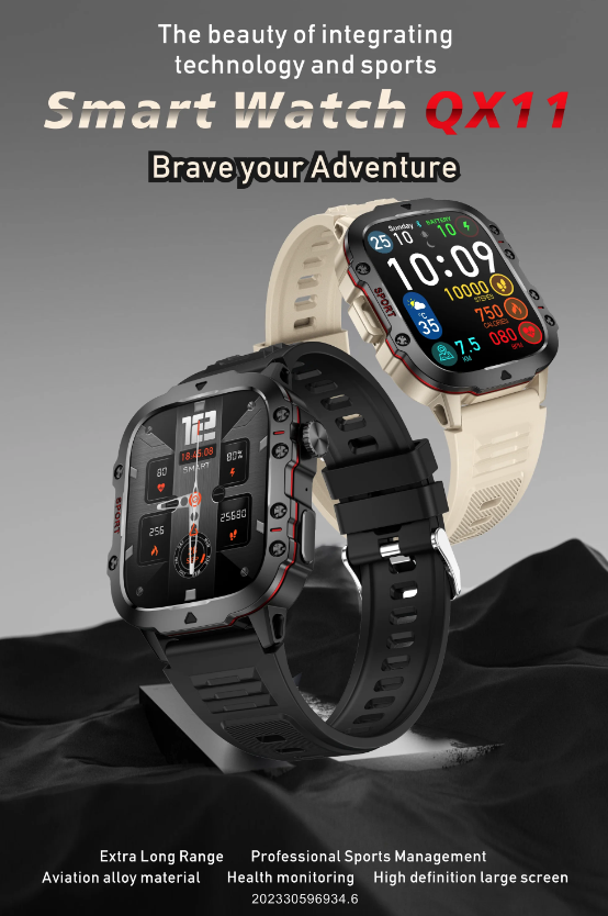 QX11 Smart Watch för män IP68 5ATM Utomhus sport fitness tracker hälsomonitor 1.96" BT-samtal Smartwatch