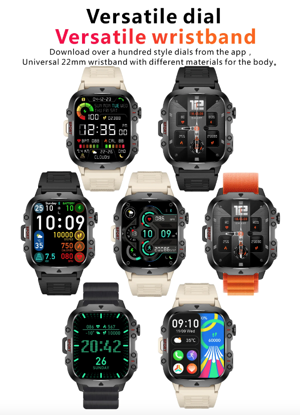 QX11 Smart Watch för män IP68 5ATM Utomhus sport fitness tracker hälsomonitor 1.96" BT-samtal Smartwatch