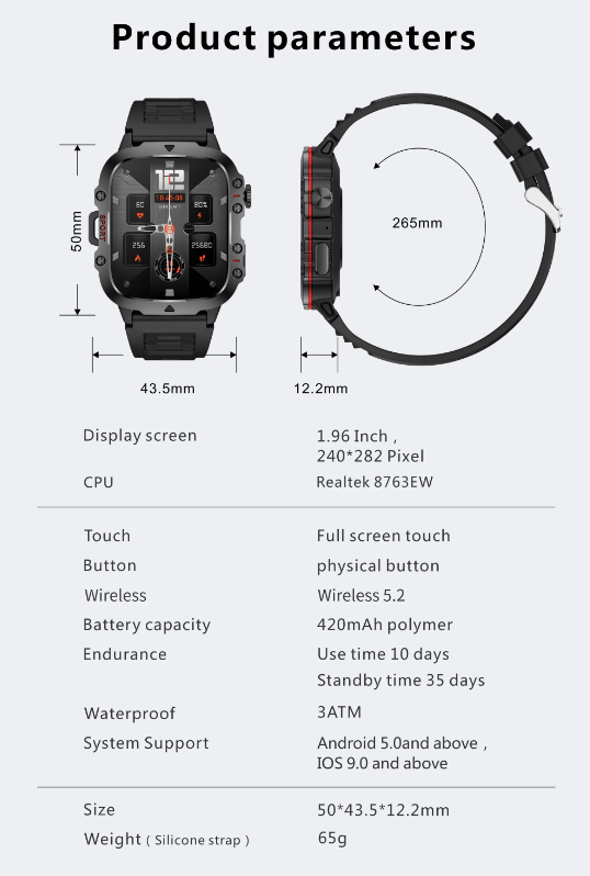 QX11 Smart Watch för män IP68 5ATM Utomhus sport fitness tracker hälsomonitor 1.96" BT-samtal Smartwatch