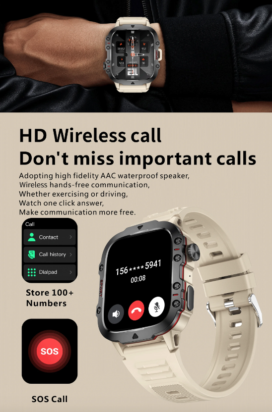 QX11 Smart Watch för män IP68 5ATM Utomhus sport fitness tracker hälsomonitor 1.96" BT-samtal Smartwatch